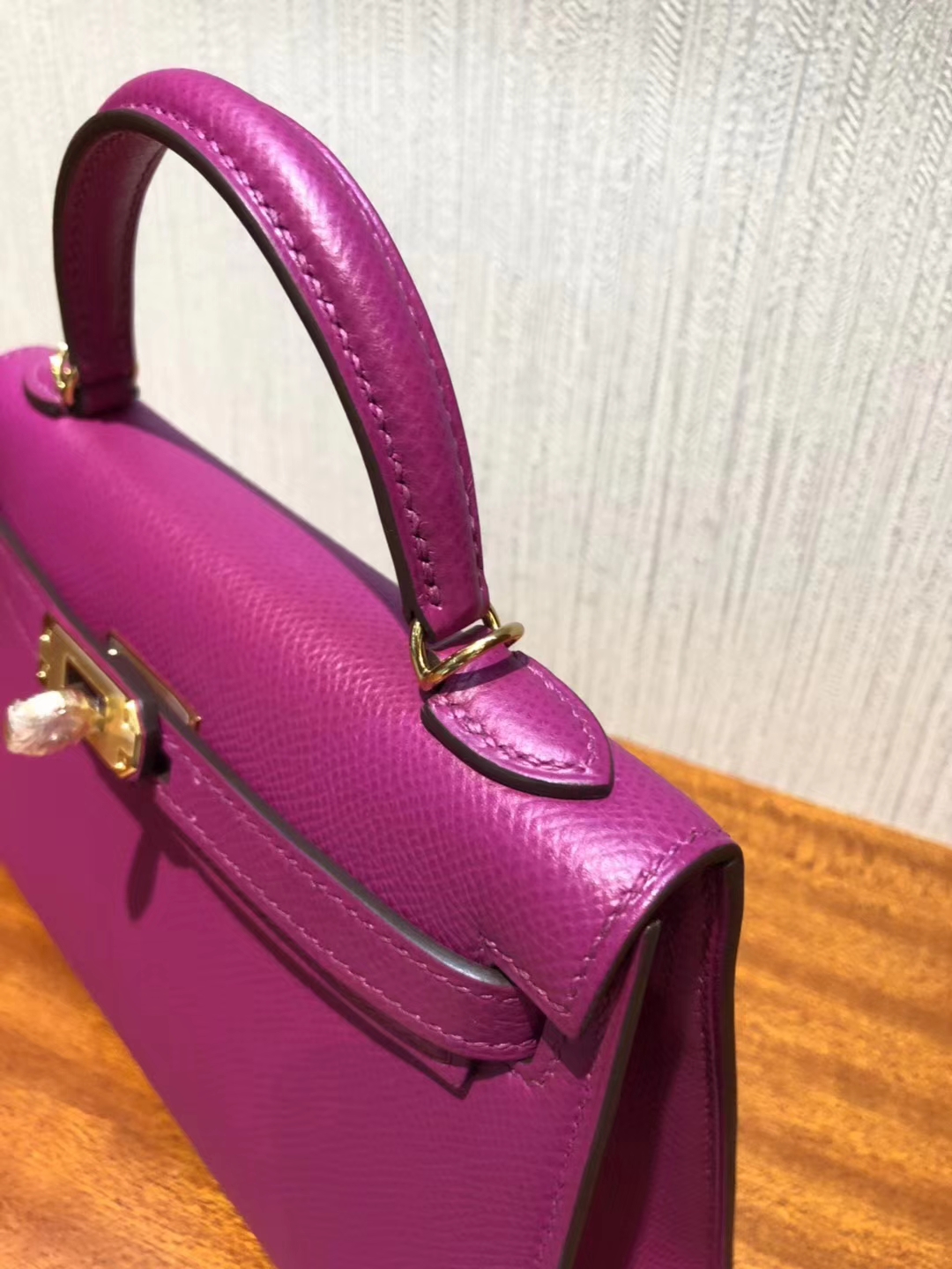 New Hermes L3 Rose Purple Epsom Calfskin Minikelly-2 Clutch Bag Gold Hardware