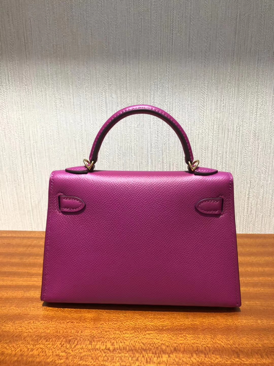 New Hermes L3 Rose Purple Epsom Calfskin Minikelly-2 Clutch Bag Gold Hardware