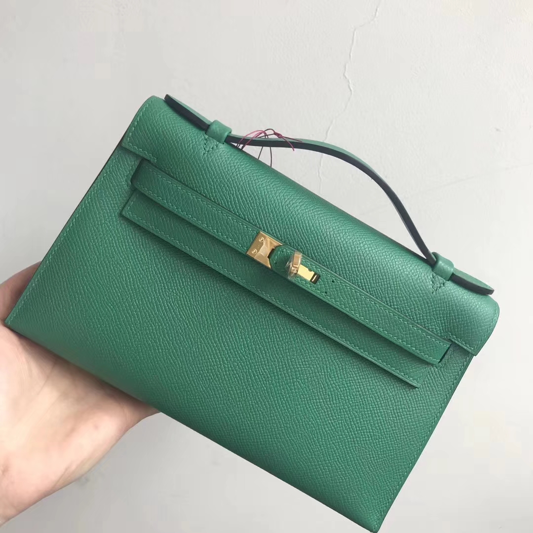 Elegant Hermes U4 Vert Verigo Epsom Calfskin Minikelly Clutch Bag Gold Hardware