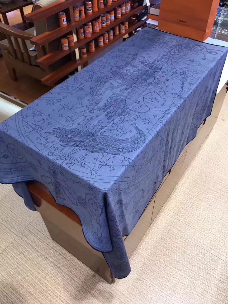 Elegant Hermes Cashmere 【H-Program】Women’s Scarf in Blue 140*140cm