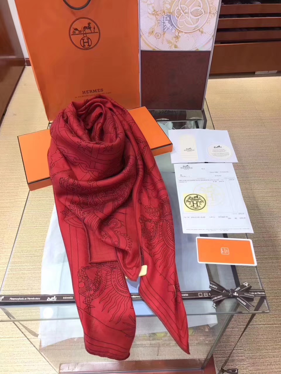 Wholesale Hermes Red Cashmere Grade-A 【H-Program】Women&#8217;s Scarf Cape