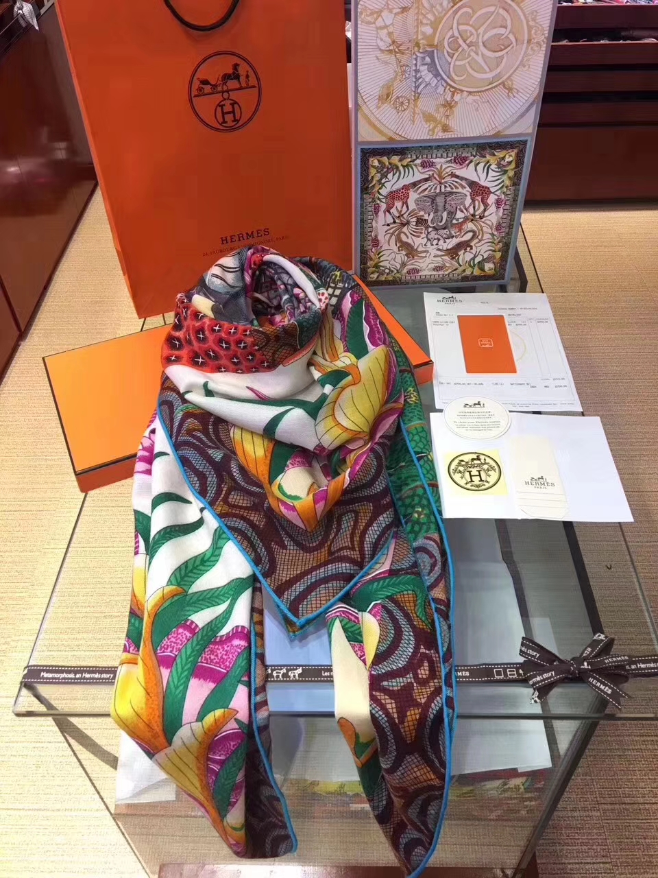 Noble Hermes Printed Cashmere Women&#8217;s Scarf Cape in White140*140cm