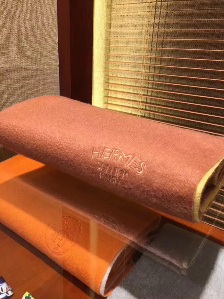 Hermes Chestnut/Lemon Yellow 100% Cashmere Scarf 71* 210cm