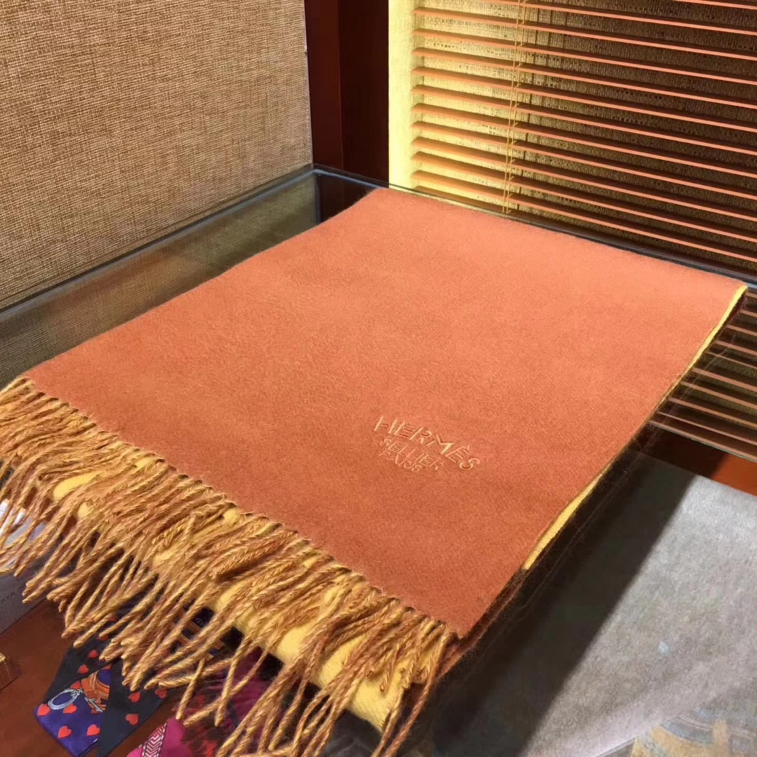 Discount Hermes Chestnut/Lemon Yellow 100% Cashmere Scarf 71*210cm