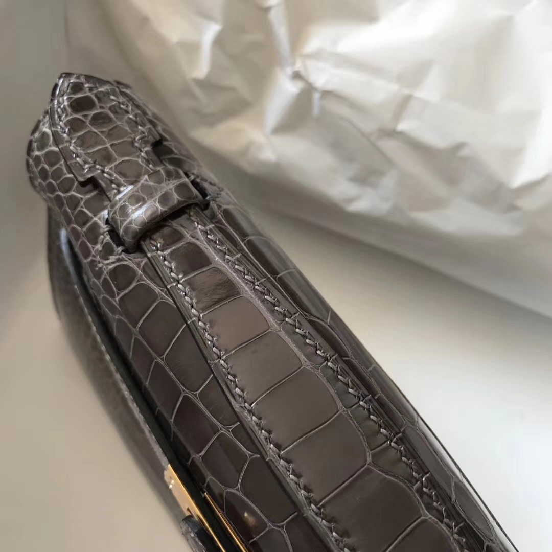 Discount Hermes Shiny Crocodile Minikelly Clutch Bag in Pencil Grey