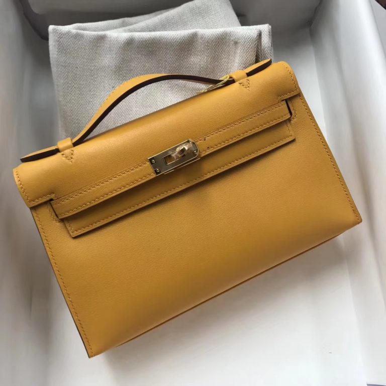 Hermes 9D Amber Yellow Swift Calf Minikelly Clutch Bag Gold Hardware