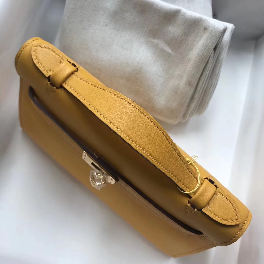 Discount Hermes 9D Amber Yellow Swift Calf Minikelly Clutch Bag Gold Hardware
