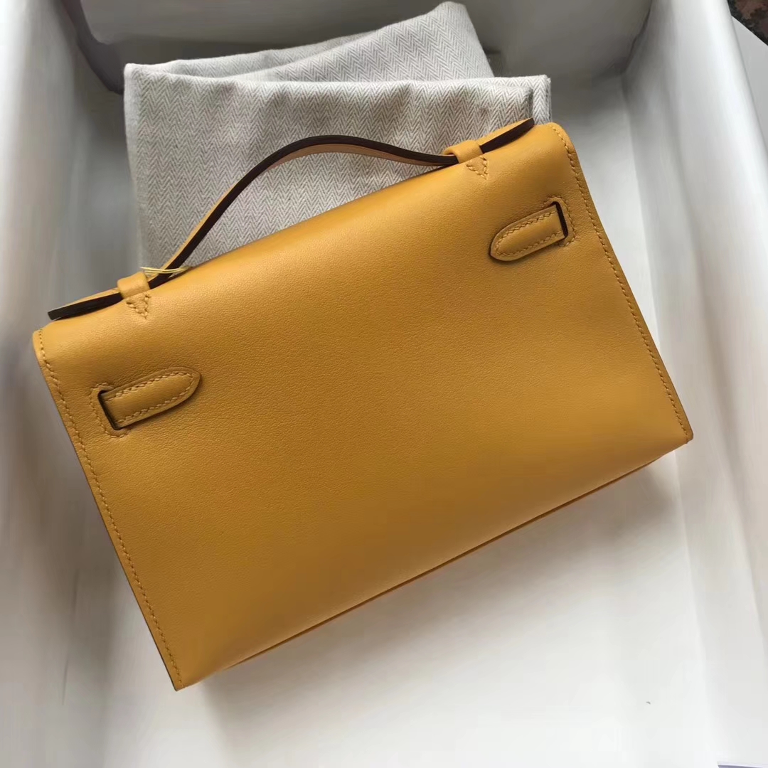 Discount Hermes 9D Amber Yellow Swift Calf Minikelly Clutch Bag Gold Hardware