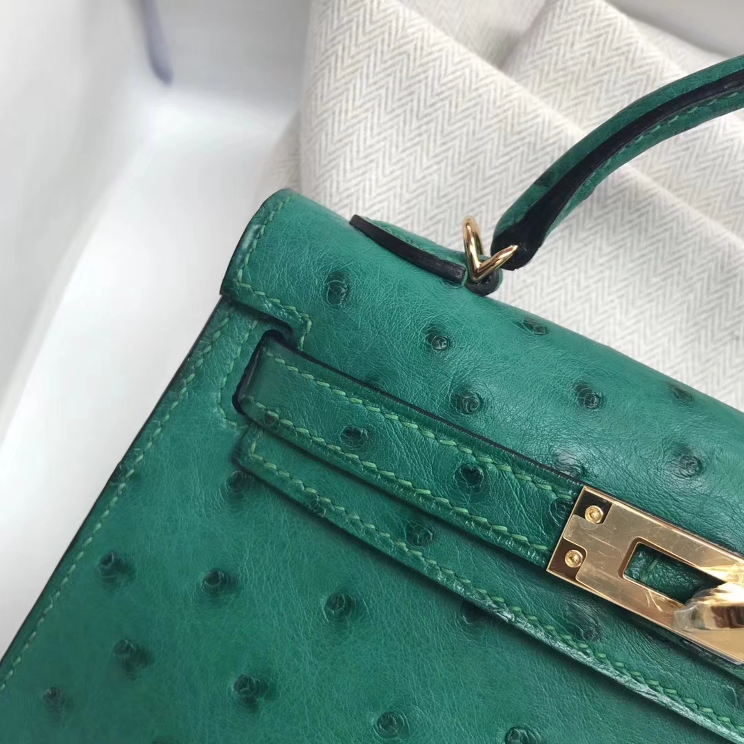 Sale Hermes U4 Vert Verigo Ostrich Leather Minikelly-2 Evening Clutch Bag
