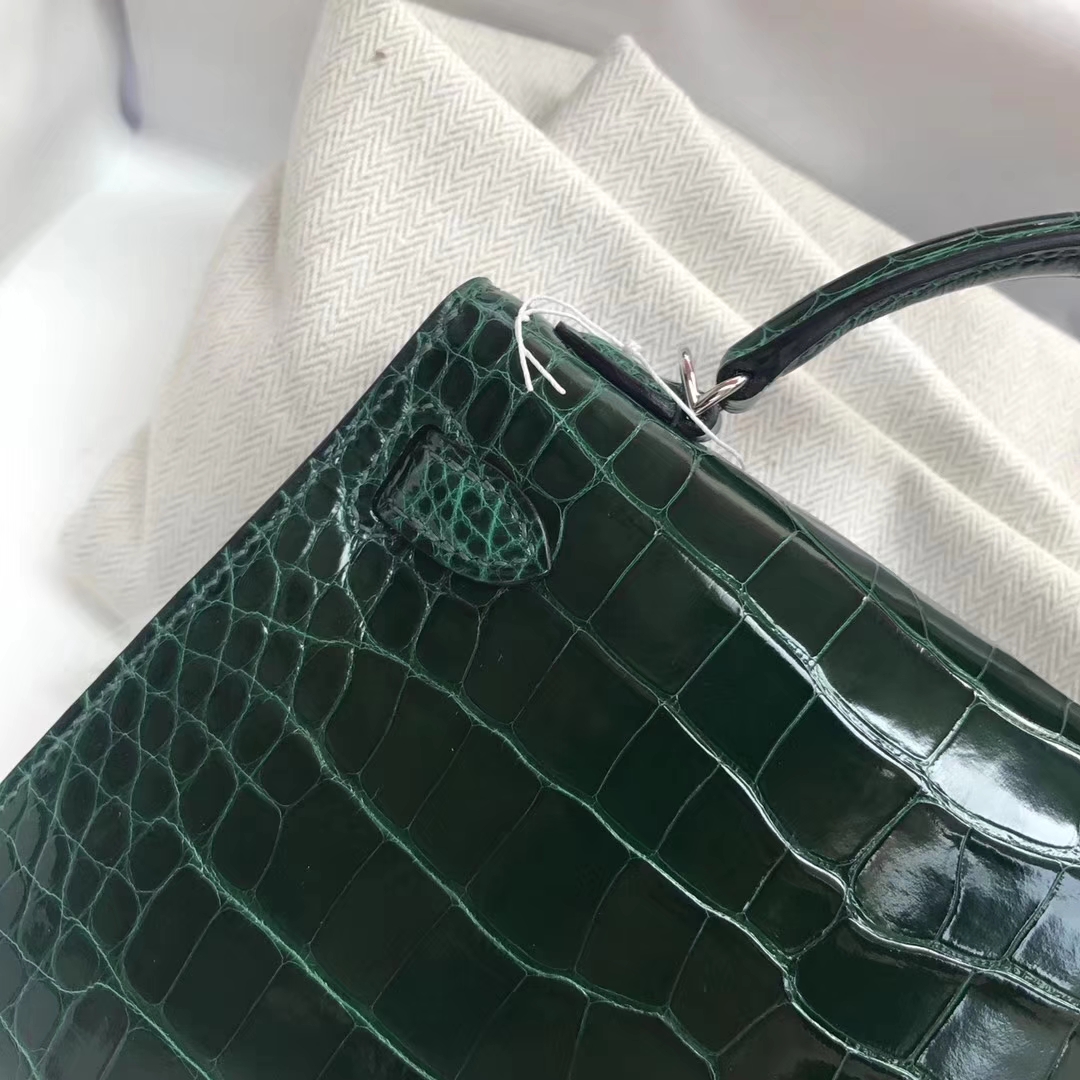 Noble Hermes CK67 Vert Fonce Shiny Crocodile Leather Minikelly-2 Clutch Bag