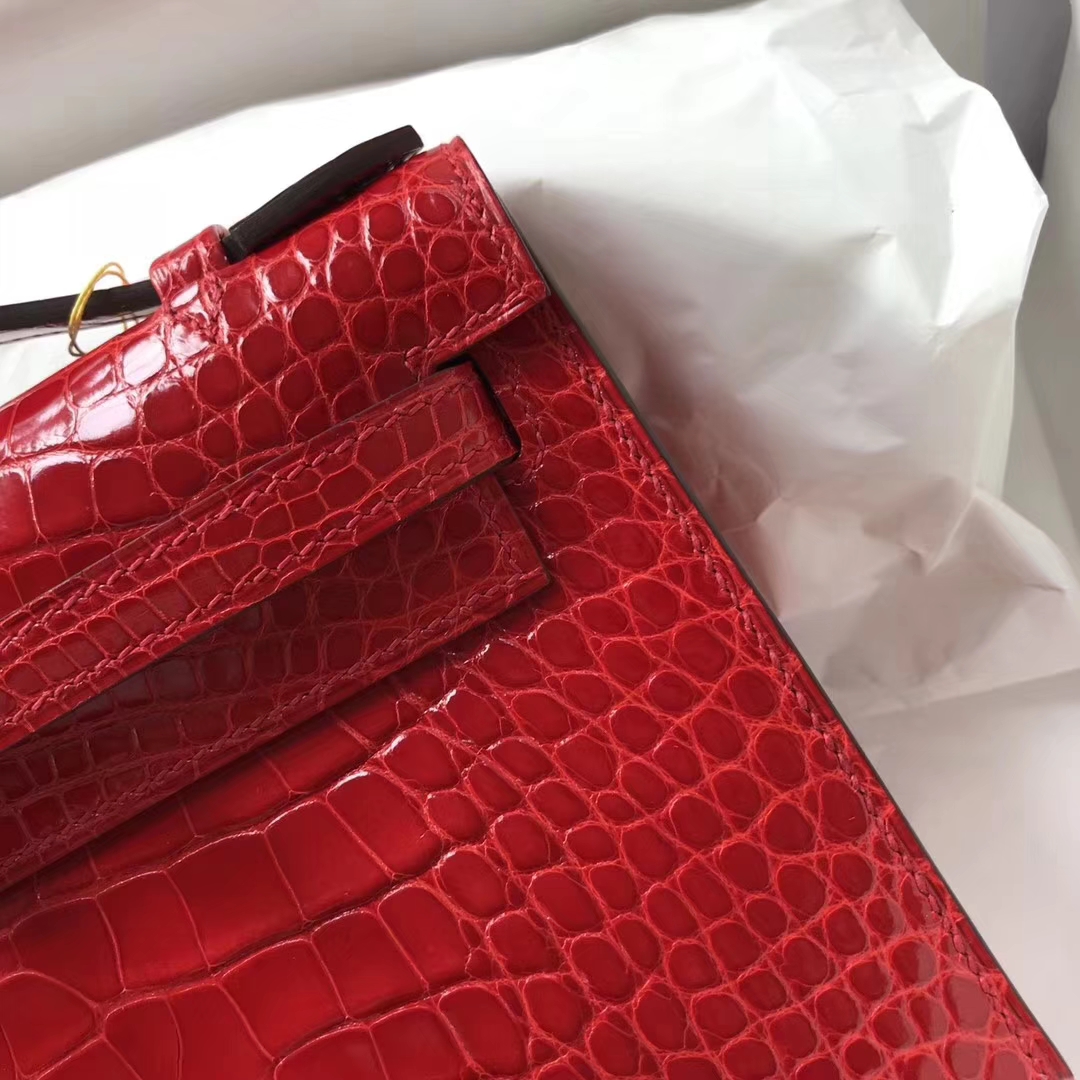 Hermes CK95 Braise Alligator Shiny Crocodile Minikelly Clutch Bag Gold Hardware