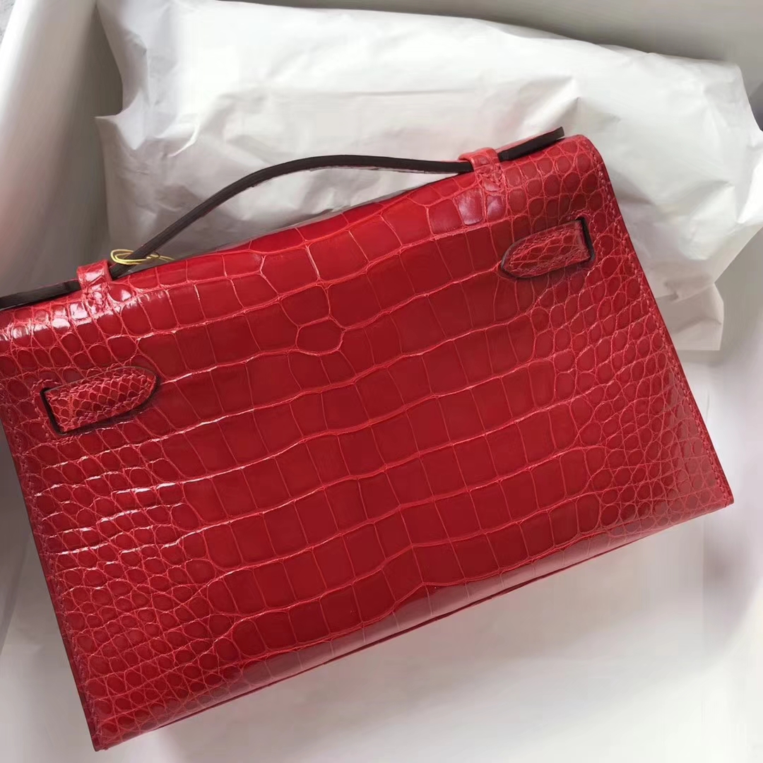 Hermes CK95 Braise Alligator Shiny Crocodile Minikelly Clutch Bag Gold Hardware