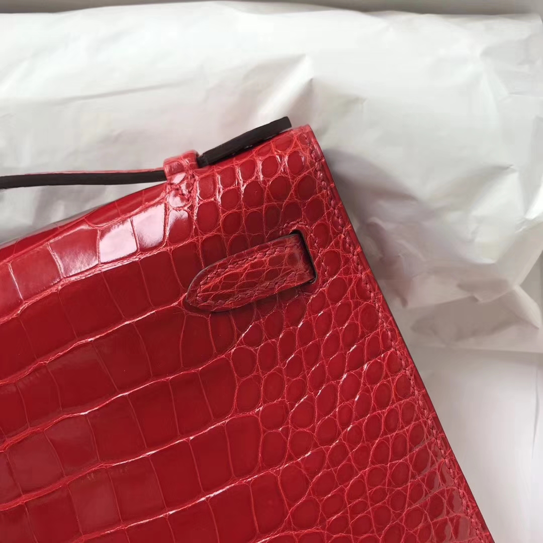Hermes CK95 Braise Alligator Shiny Crocodile Minikelly Clutch Bag Gold Hardware