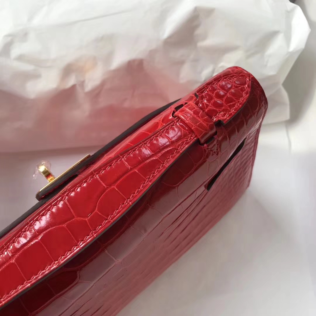 Hermes CK95 Braise Alligator Shiny Crocodile Minikelly Clutch Bag Gold Hardware