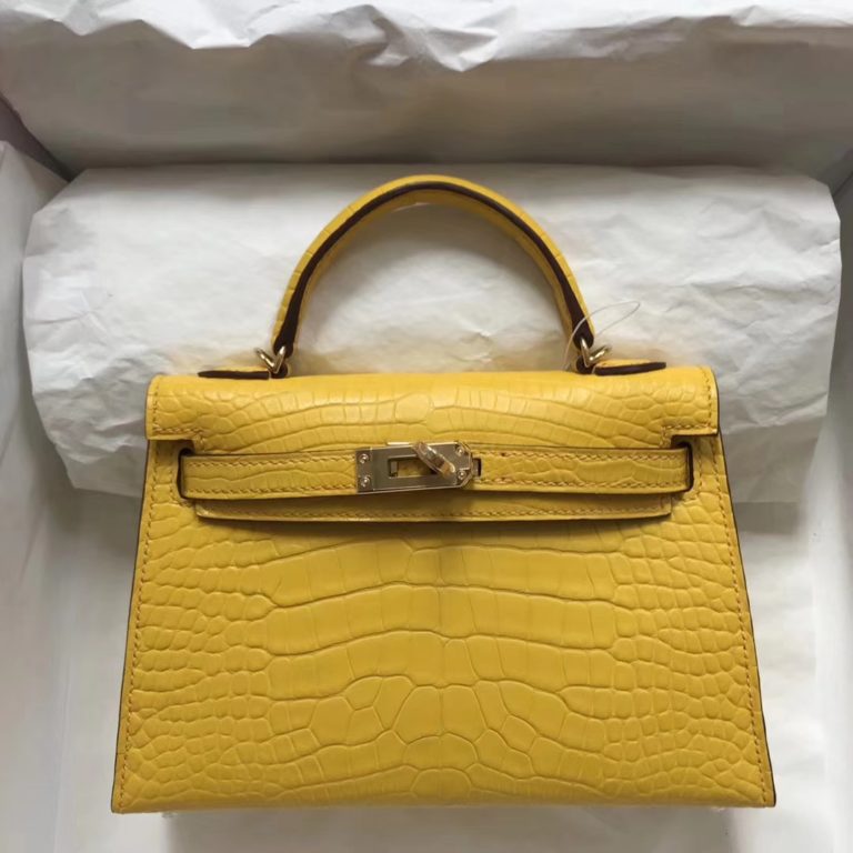 Hermes 9D Ambre Yellow Matt Crocodile Leather Minikelly-2 Clutch Bag