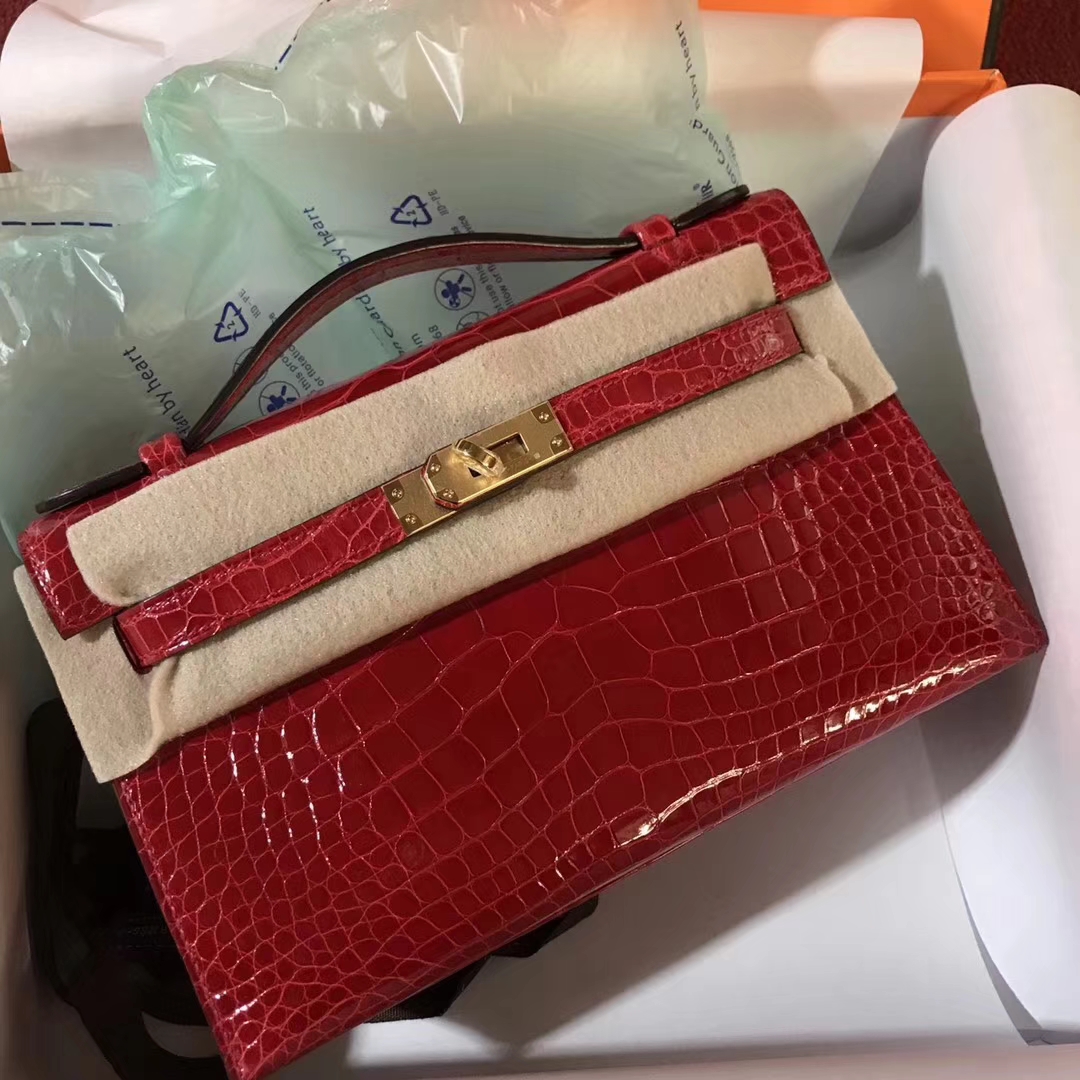 Discount Hermes CK95 Braise Shiny Crocodile Minikelly Pochette22CM Evening Bag