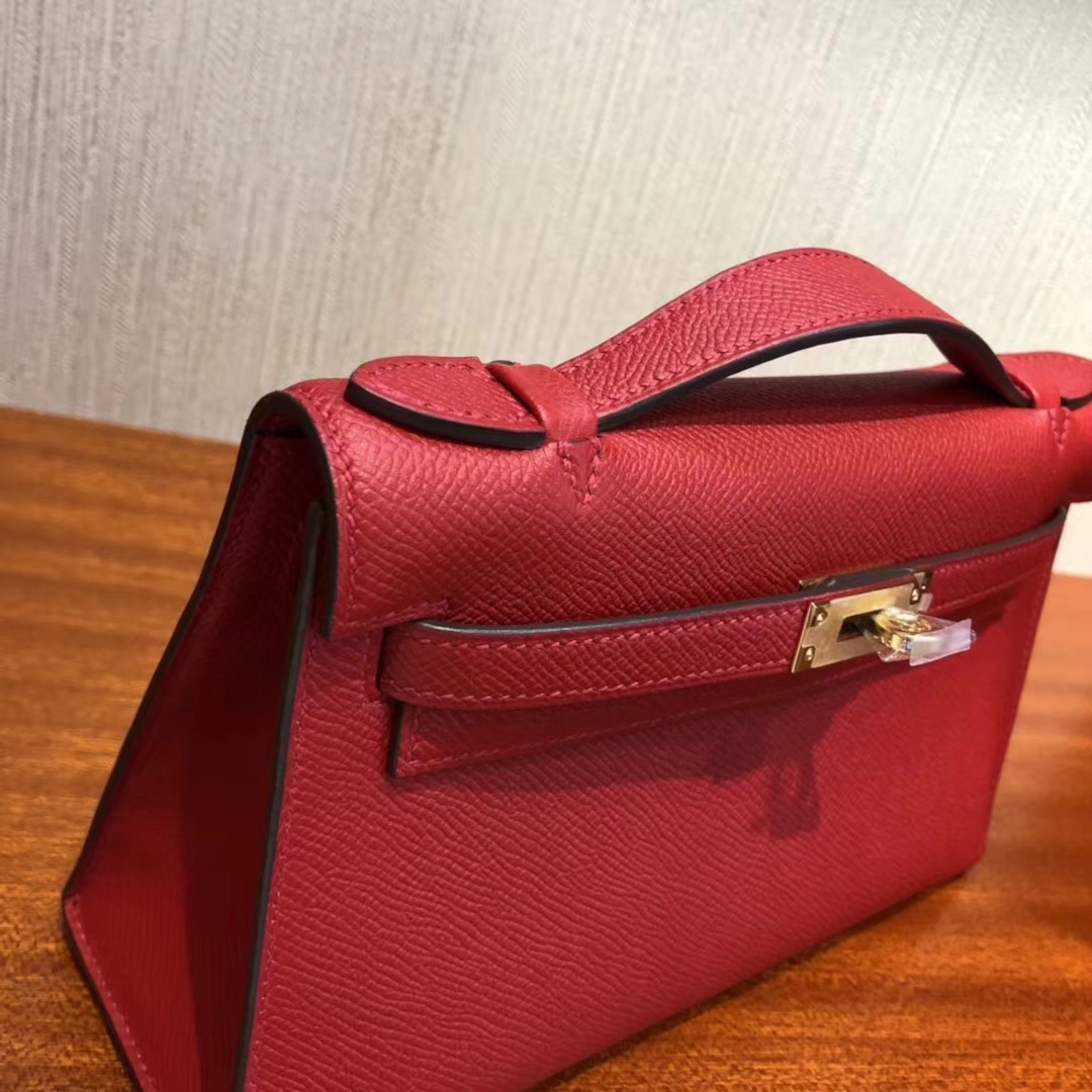 New Arrival Hermes Epsom Calf Minikelly Clutch Bag in Q5 Rouge Casaque