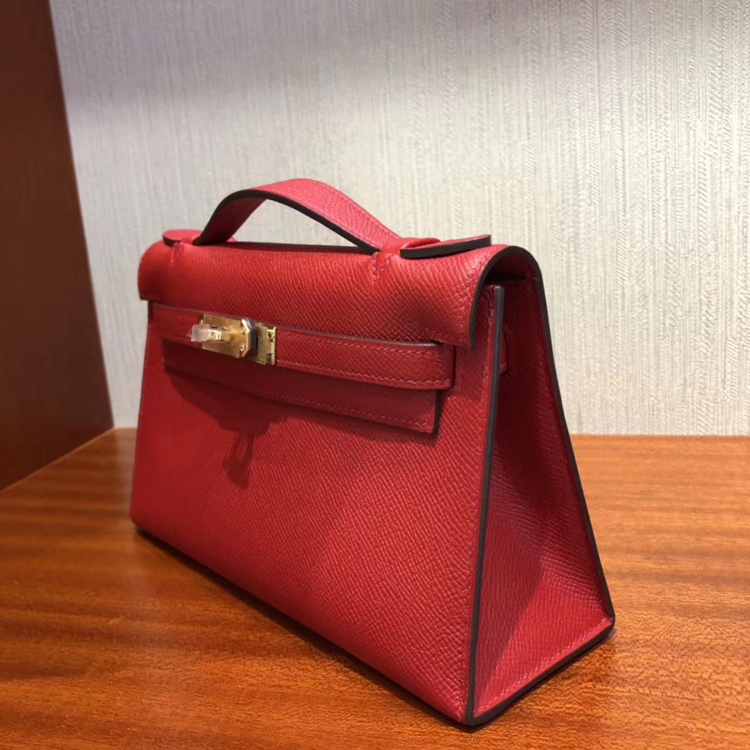 New Arrival Hermes Epsom Calf Minikelly Clutch Bag in Q5 Rouge Casaque