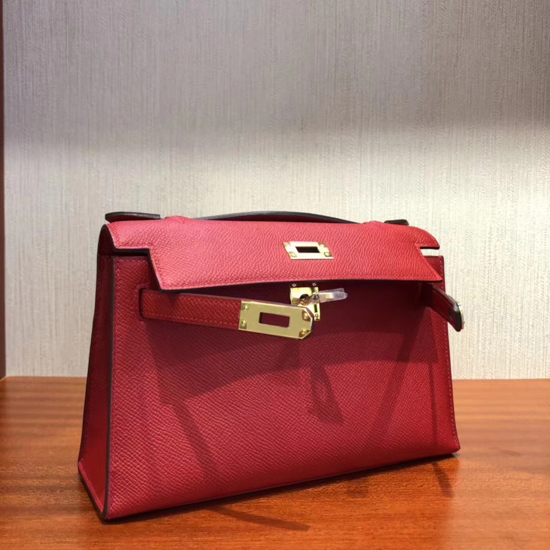 New Arrival Hermes Epsom Calf Minikelly Clutch Bag in Q5 Rouge Casaque