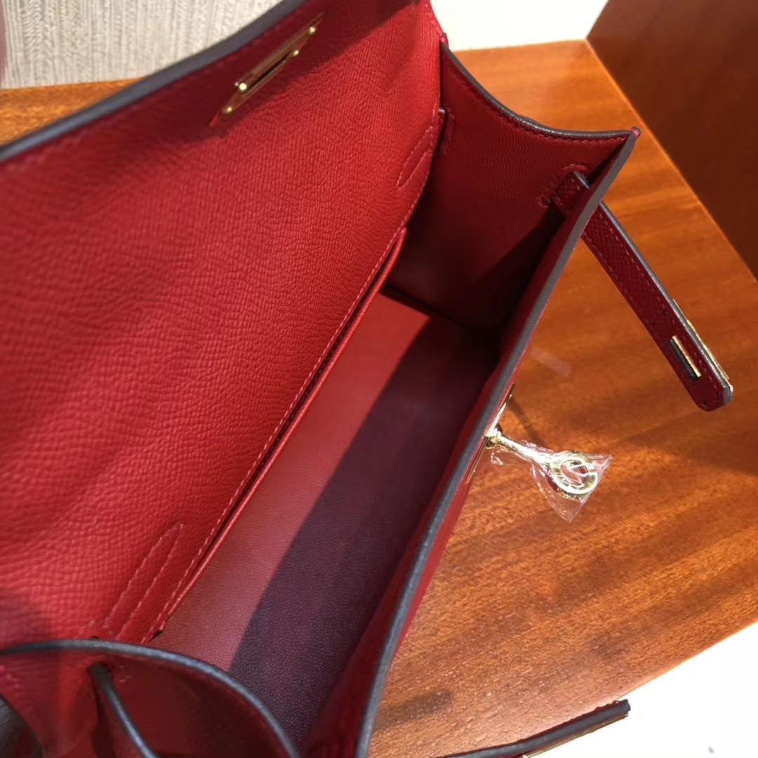 New Arrival Hermes Epsom Calf Minikelly Clutch Bag in Q5 Rouge Casaque