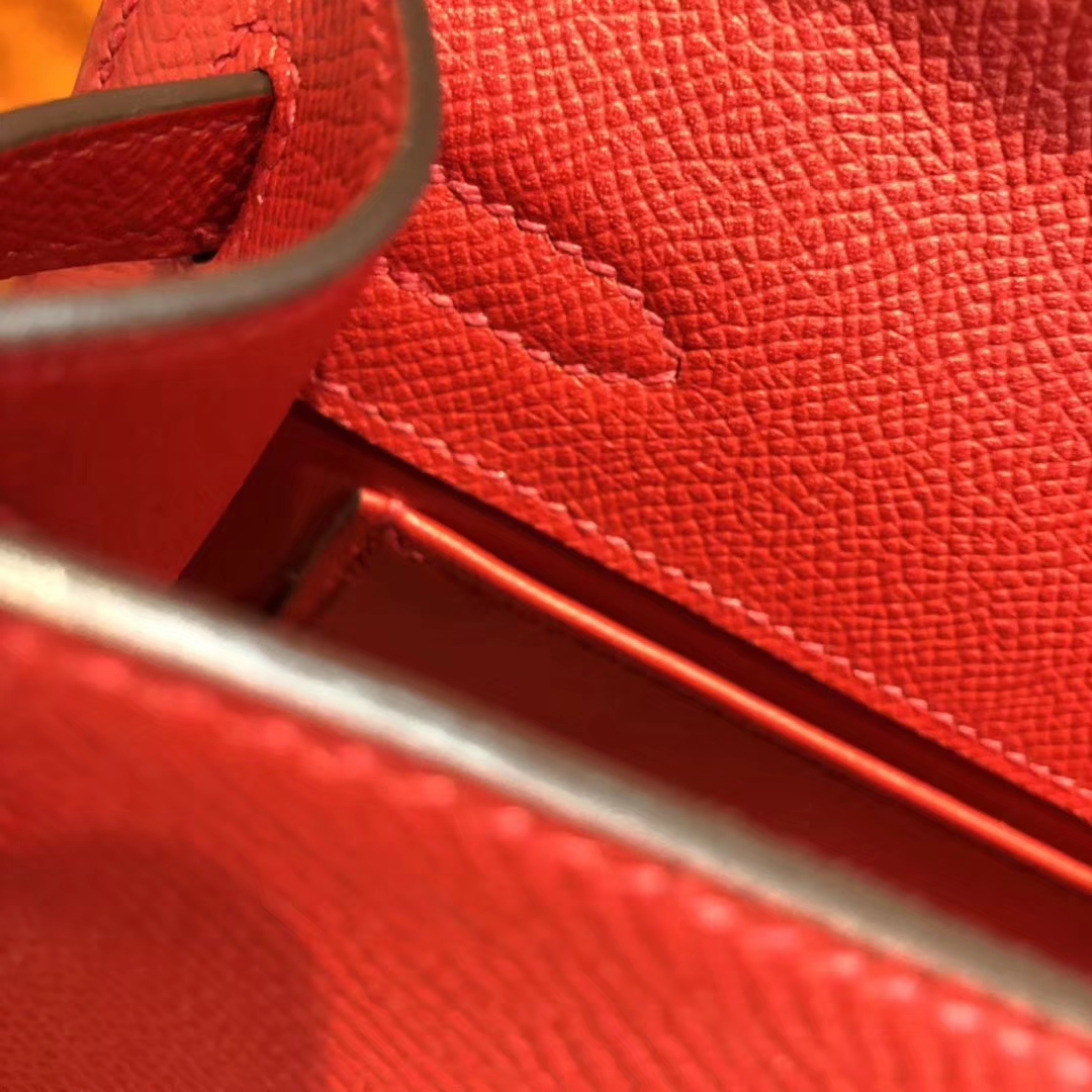 New Arrival Hermes Epsom Calf Minikelly Clutch Bag in Q5 Rouge Casaque