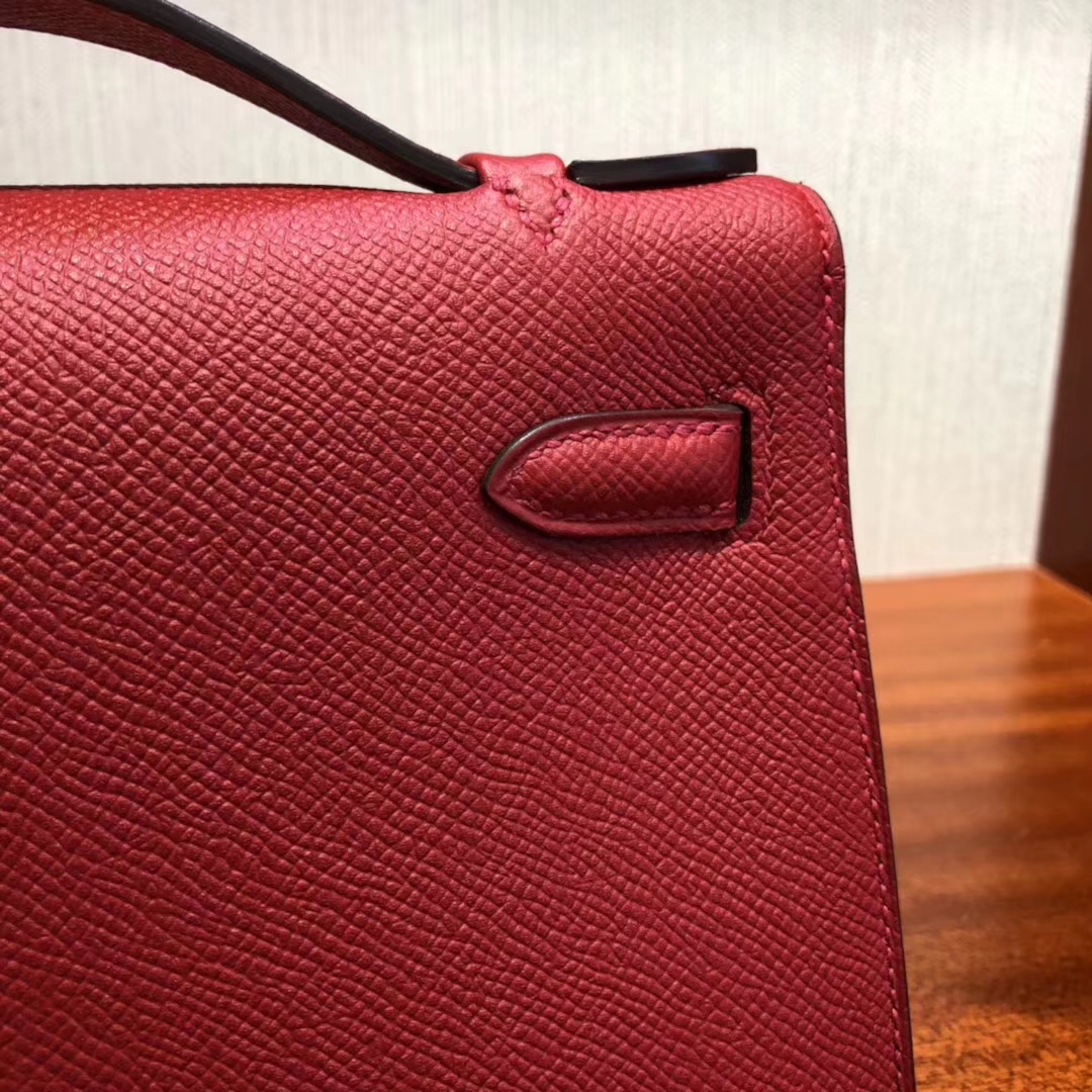 New Arrival Hermes Epsom Calf Minikelly Clutch Bag in Q5 Rouge Casaque