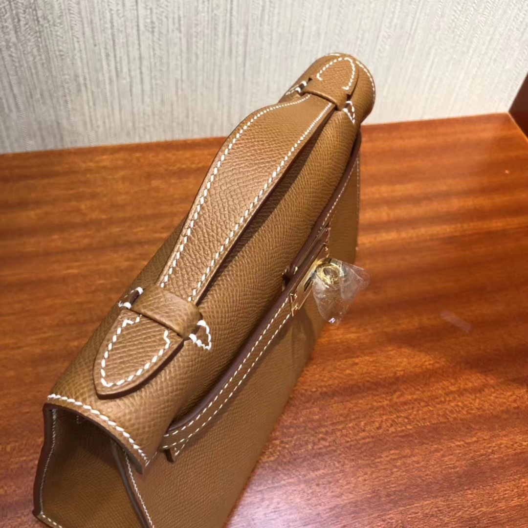 Fashion Hermes CK37 Gold Epsom Calf Minikelly Evening Clutch Bag Gold Hardware