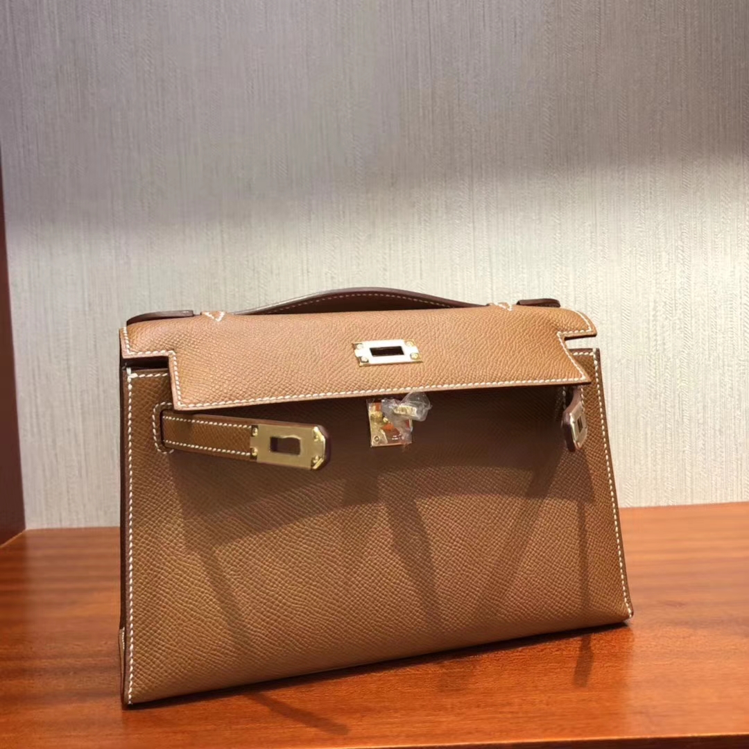Fashion Hermes CK37 Gold Epsom Calf Minikelly Evening Clutch Bag Gold Hardware