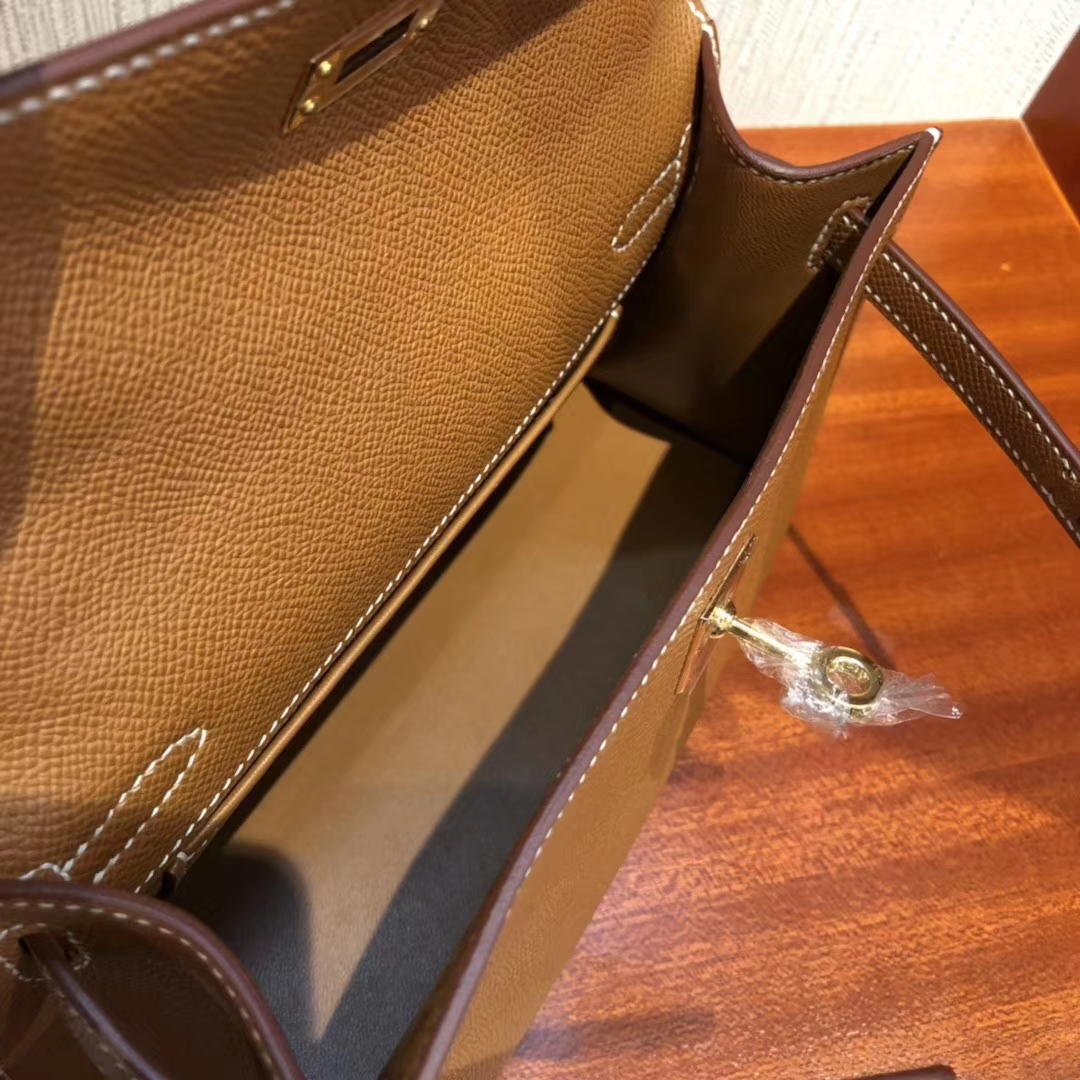 Fashion Hermes CK37 Gold Epsom Calf Minikelly Evening Clutch Bag Gold Hardware