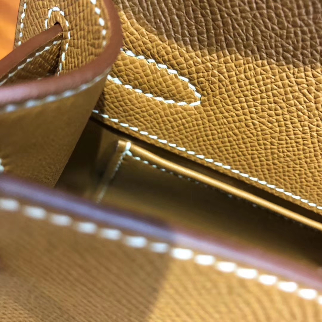 Fashion Hermes CK37 Gold Epsom Calf Minikelly Evening Clutch Bag Gold Hardware