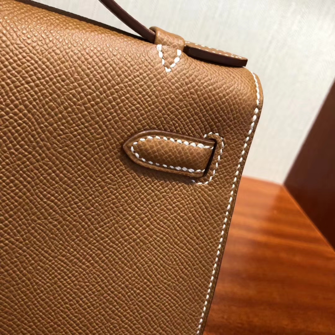 Fashion Hermes CK37 Gold Epsom Calf Minikelly Evening Clutch Bag Gold Hardware