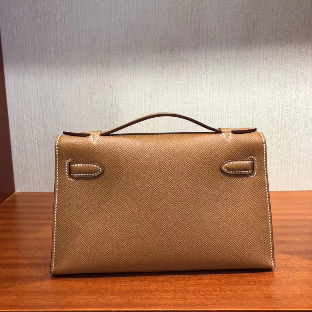 Fashion Hermes CK37 Gold Epsom Calf Minikelly Evening Clutch Bag Gold Hardware