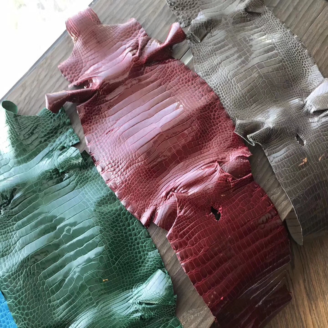 New Arrival Hermes Shiny Alligator Crocodile Leather in F5 Bourgogne Red