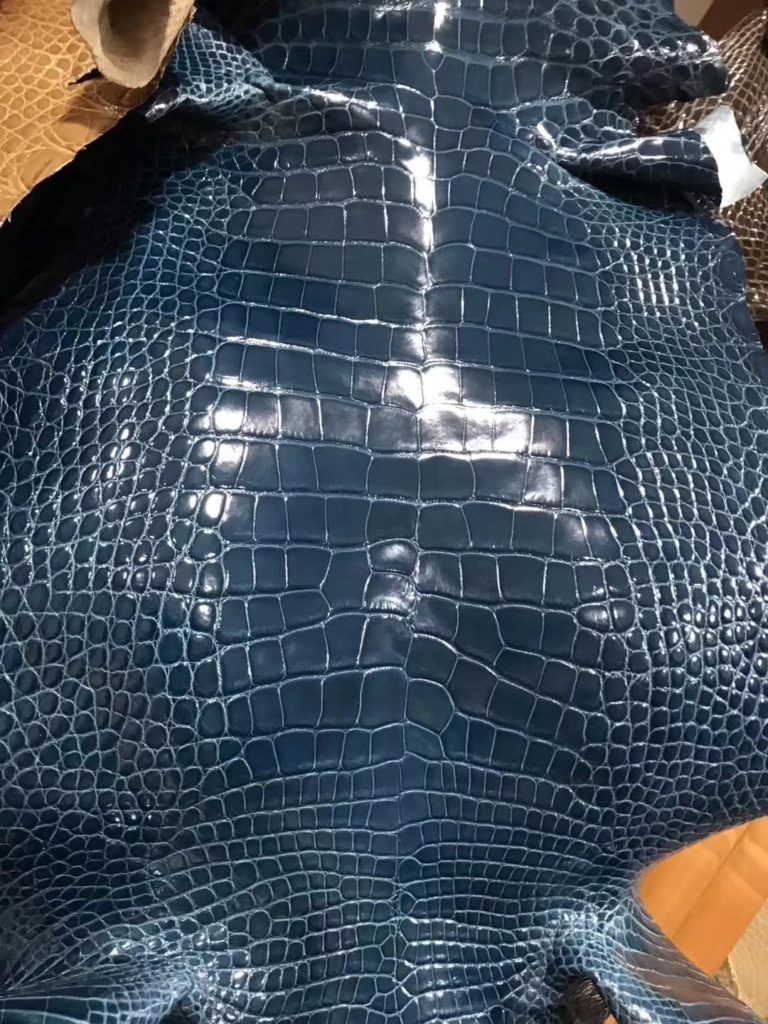 Hermes Blue Alligator Shiny Crocodile Leather Can Order Constance 18cm