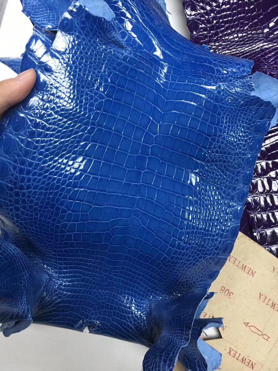 Elegant Hermes Mykonos Blue Alligator Shiny Crocodile Leather