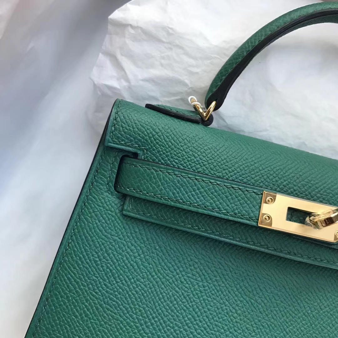 Fashion Hermes Z6 Malachite Green Epsom Calfskin Minikelly-2 Clutch Bag