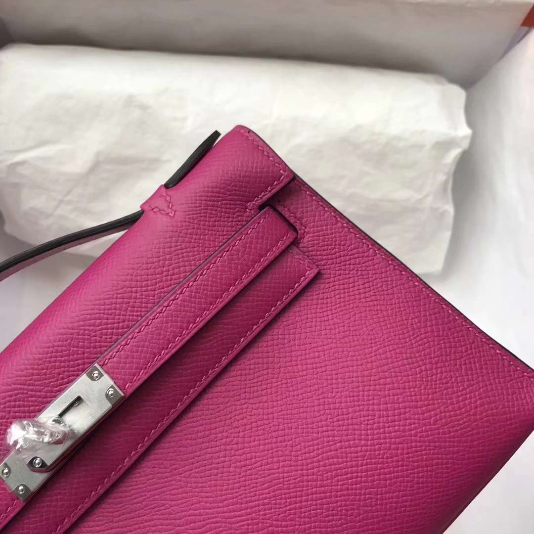 Fashion Hermes L3 Rose Purple Epsom Calf Minikelly Pochette 22CM Silver Hardware