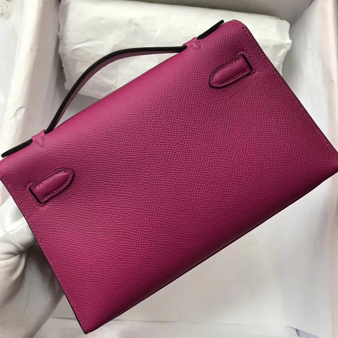 Fashion Hermes L3 Rose Purple Epsom Calf Minikelly Pochette 22CM Silver Hardware