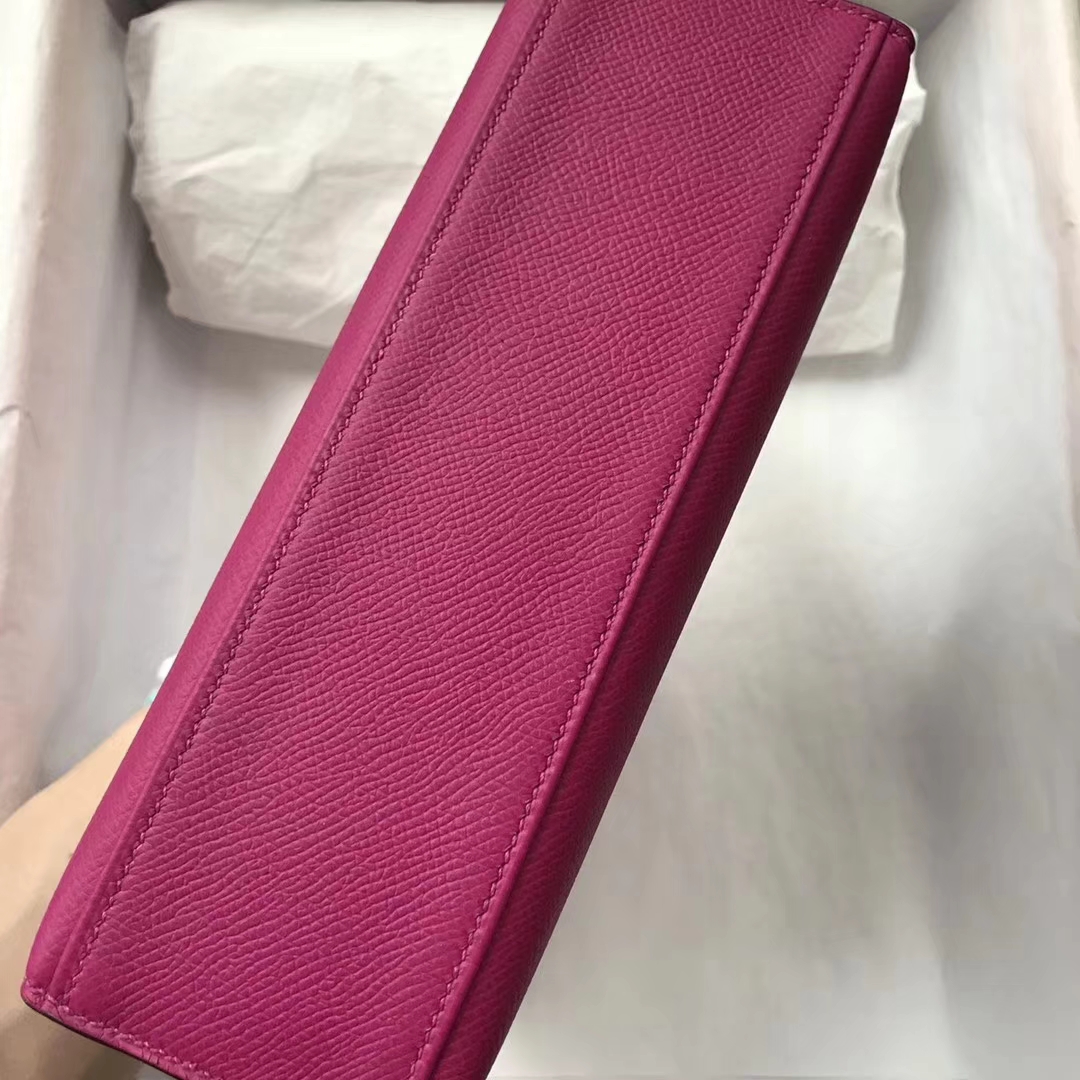 Fashion Hermes L3 Rose Purple Epsom Calf Minikelly Pochette 22CM Silver Hardware