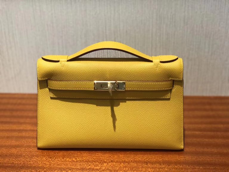Hermes 9D Ambre Yellow Epsom Calf Minikelly Clutch Bag 22CM Gold Hardware