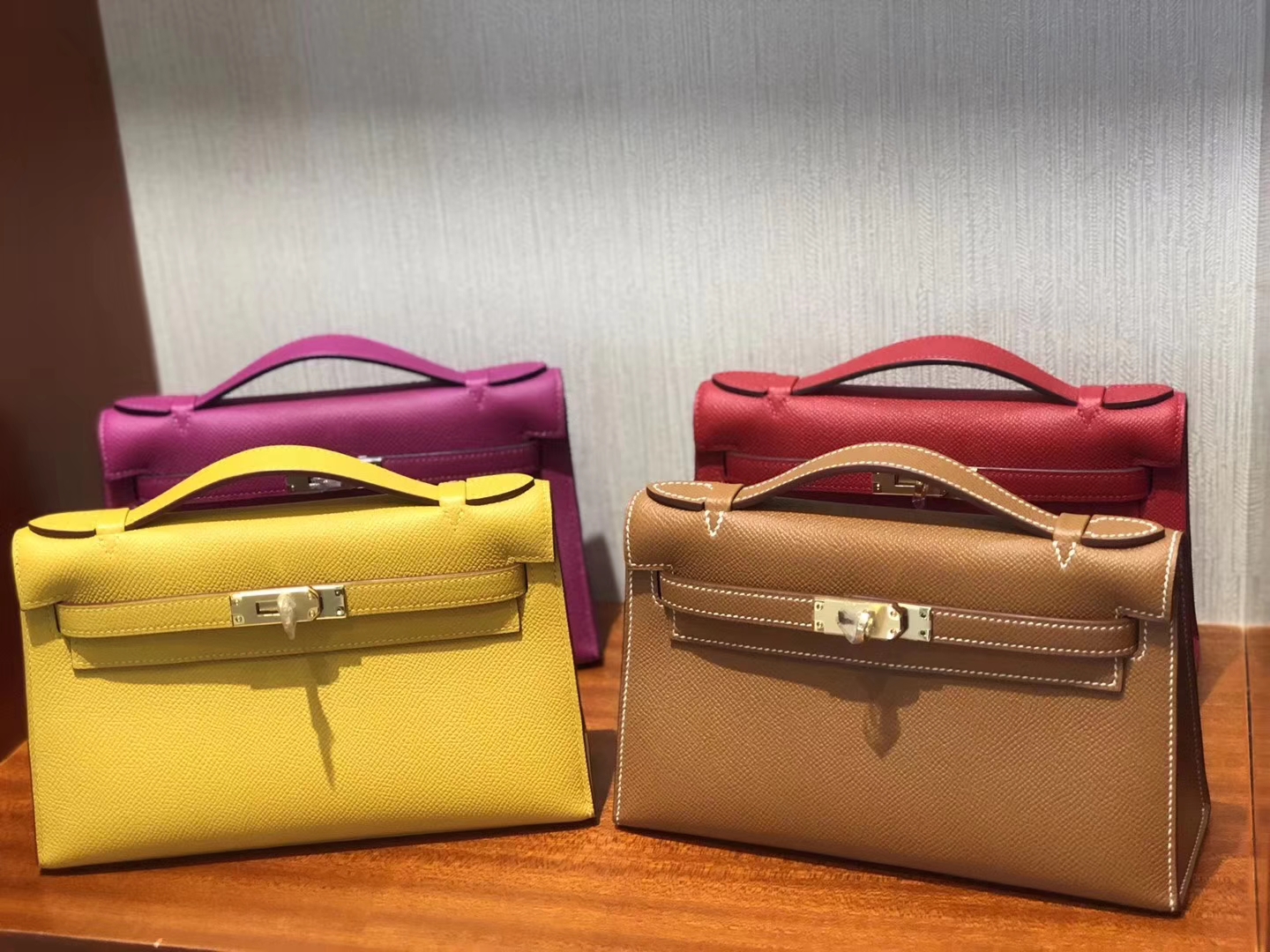 Discount Hermes 9D Ambre Yellow Epsom Calf Minikelly Clutch Bag22CM Gold Hardware