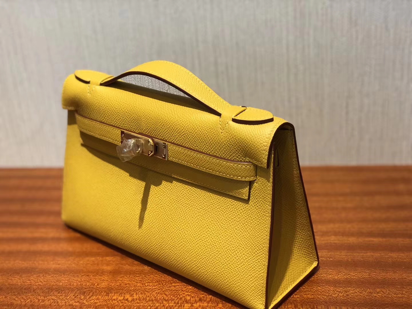 Discount Hermes 9D Ambre Yellow Epsom Calf Minikelly Clutch Bag22CM Gold Hardware