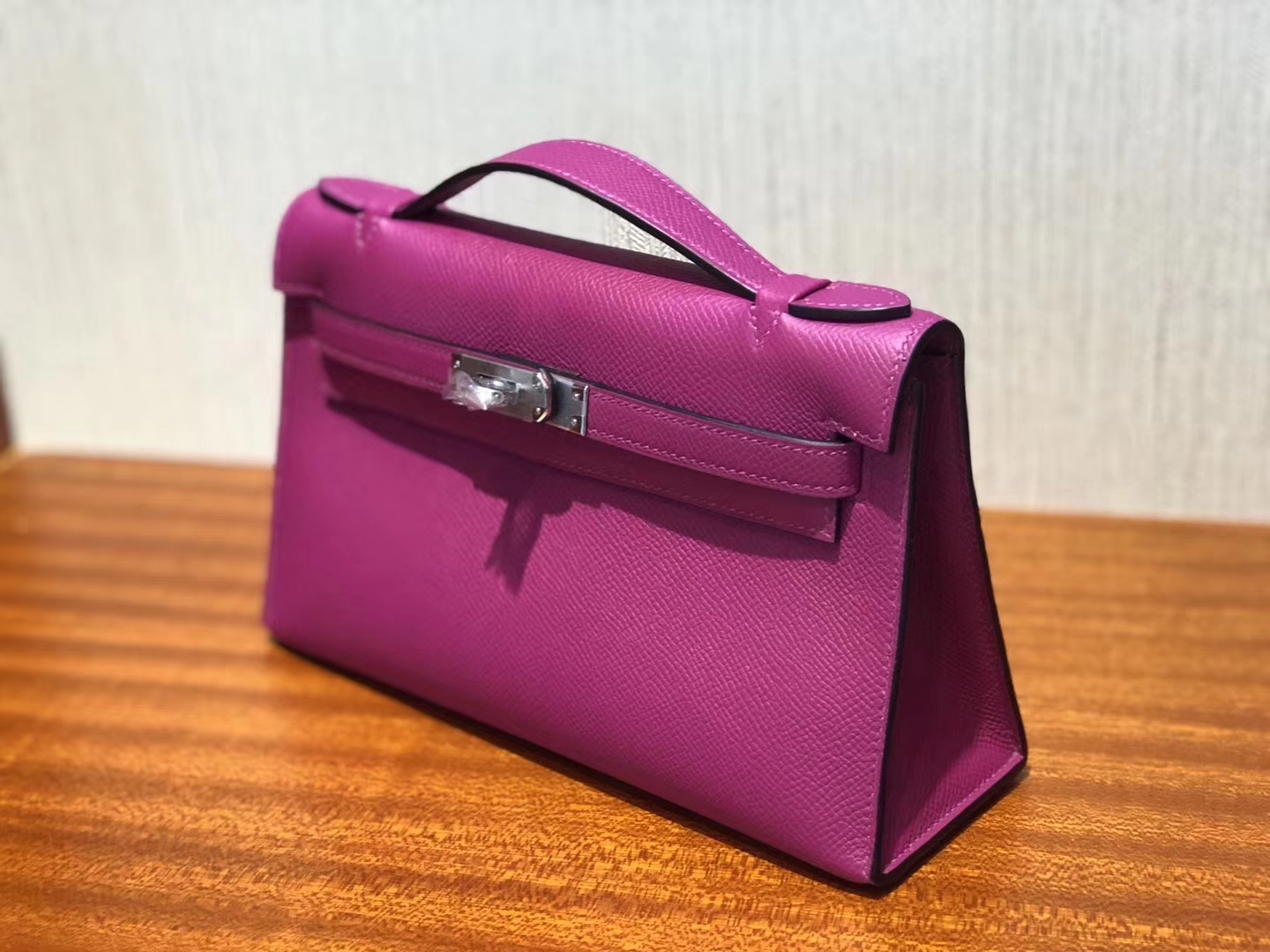 Elegant Hermes Epsom Calf Minikelly Clutch Evening Bag in L3 Rose Purple