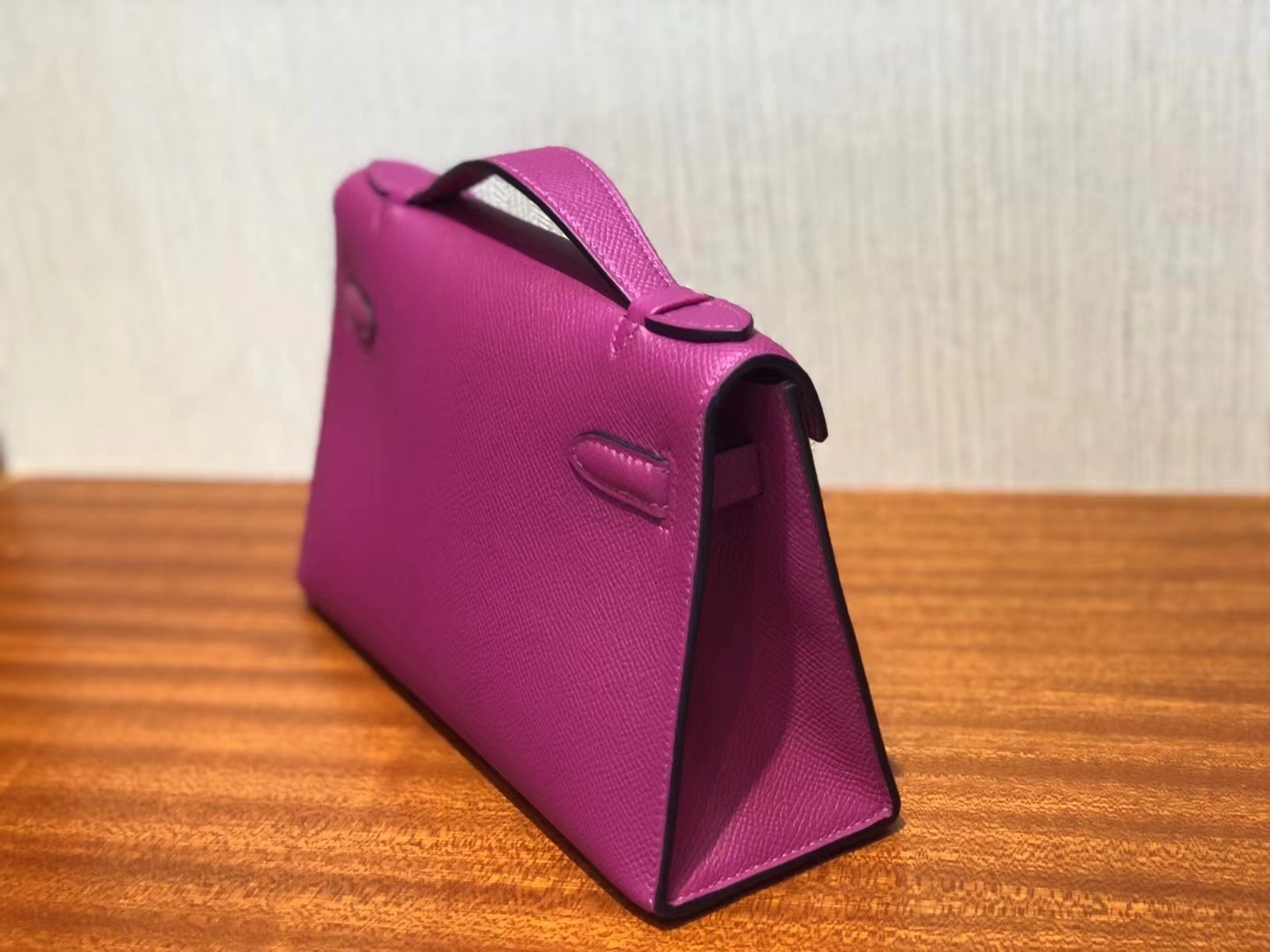 Elegant Hermes Epsom Calf Minikelly Clutch Evening Bag in L3 Rose Purple