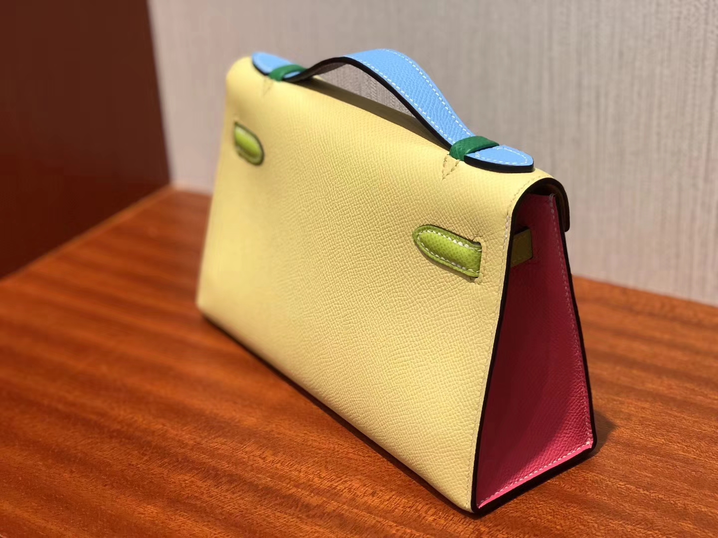 New Arrival Hermes Tri-color Epsom Calf Leather Minikelly Clutch Bag Gold Hardware