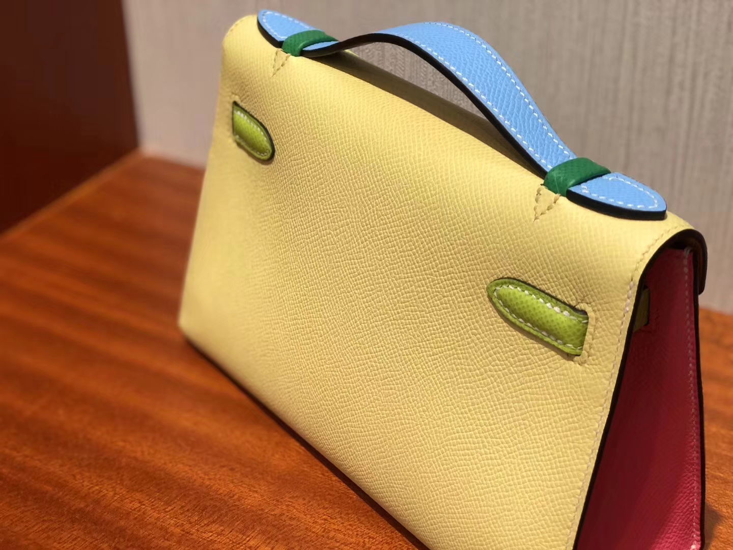 New Arrival Hermes Tri-color Epsom Calf Leather Minikelly Clutch Bag Gold Hardware