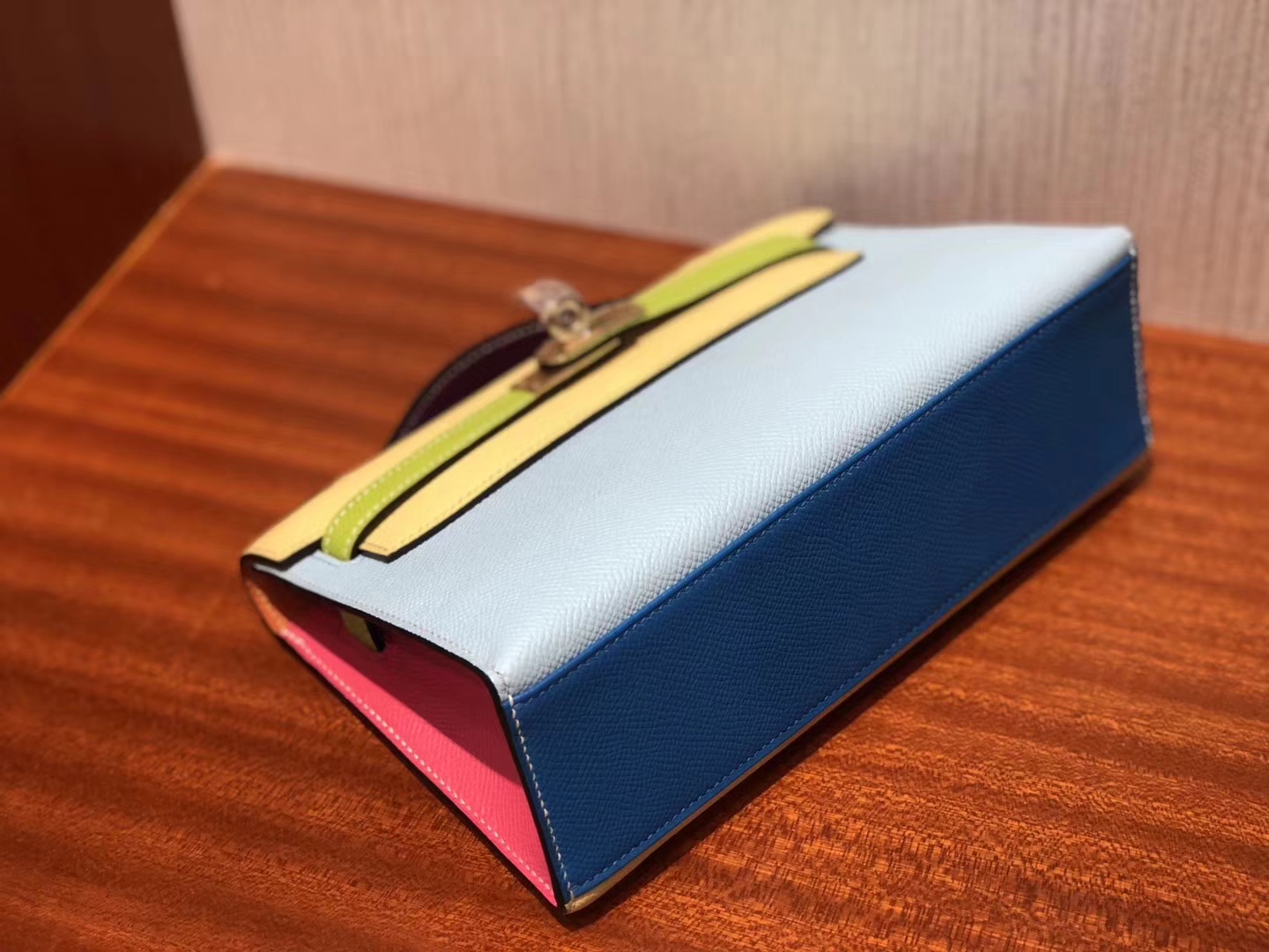 New Arrival Hermes Tri-color Epsom Calf Leather Minikelly Clutch Bag Gold Hardware