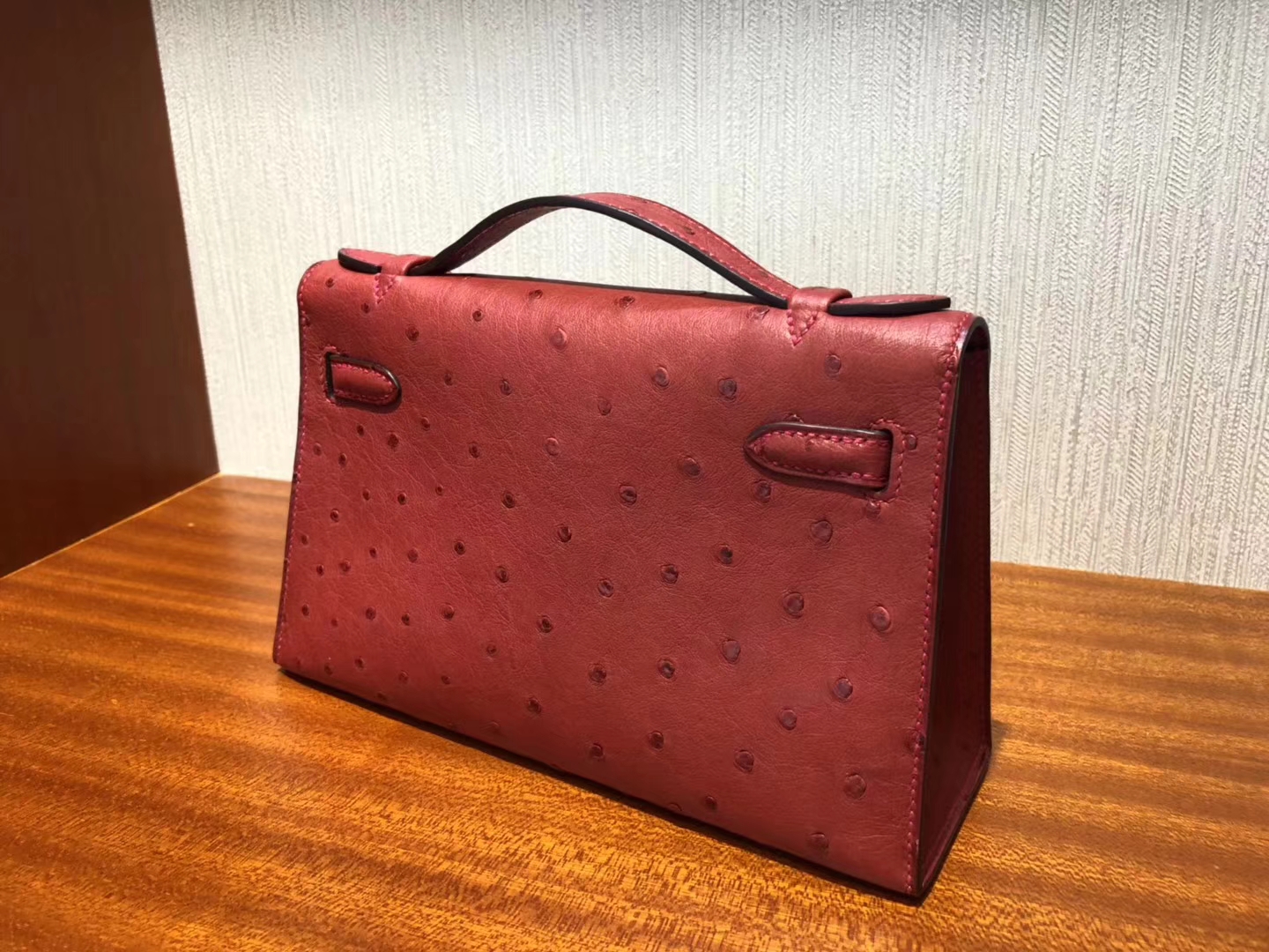 Fashion Hermes Q5 Rouge Casaque Ostrich Leather Minikelly Pochette22CM