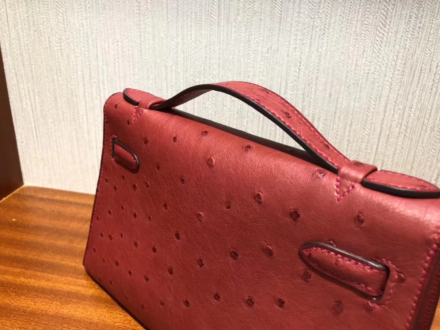 Fashion Hermes Q5 Rouge Casaque Ostrich Leather Minikelly Pochette22CM