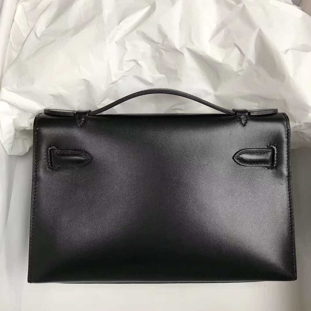 Wholesale Hermes Black Box Calf Leather Minikelly Clutch Bag22CM Black Hardware